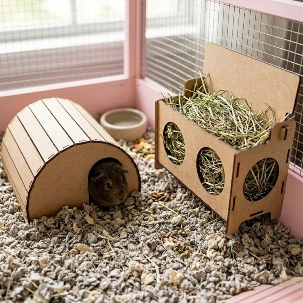 Casinha para Hamster + Porta Feno Organizador em MDF - Kit Roedores