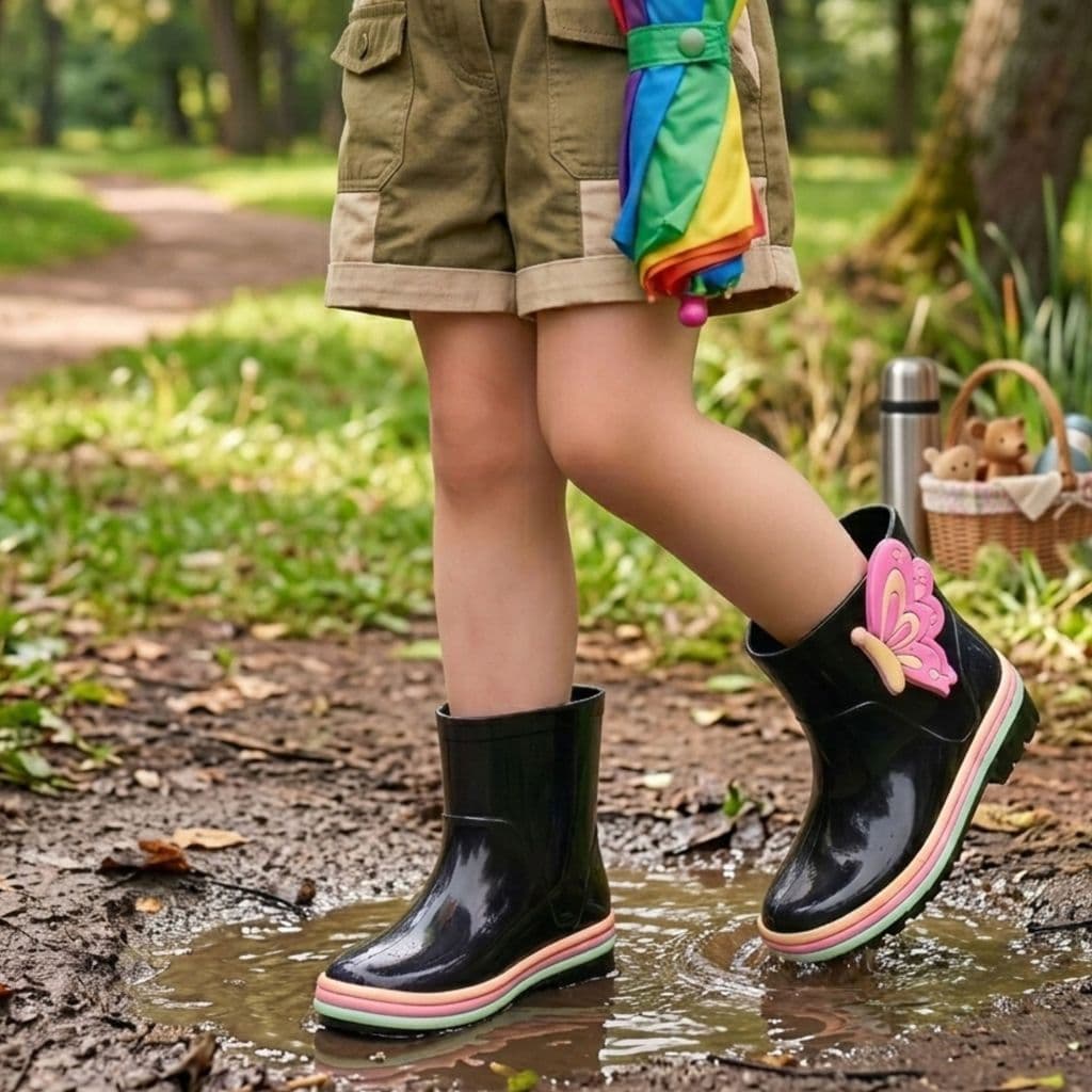 Galocha Infantil Feminina Borboleta Para Meninas Botinha De Chuva Inverno Envio Imediato