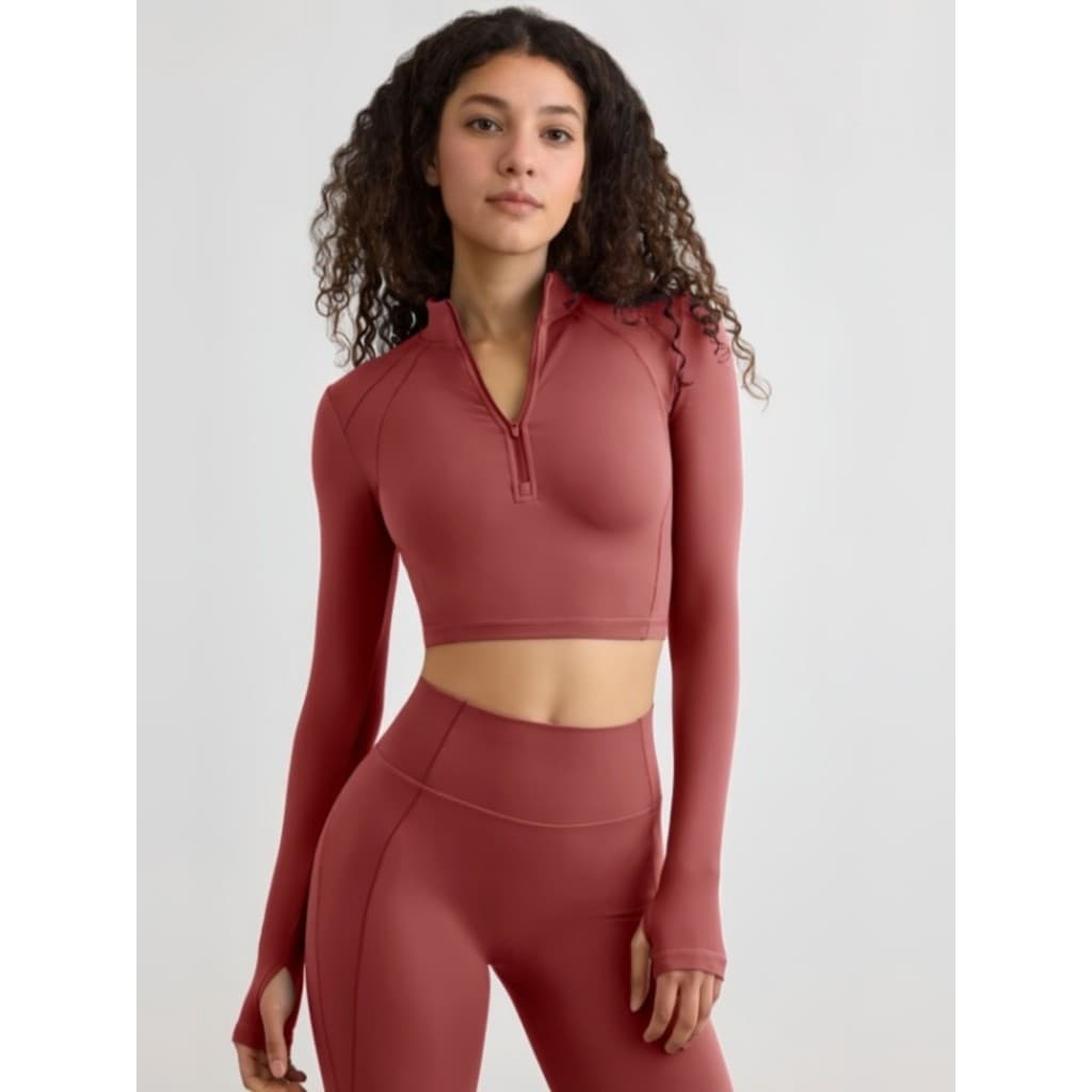 Europeu americano meio zíper de manga comprida roupas de Yoga apertado correndo esportes ao ar livre de alta intensidade