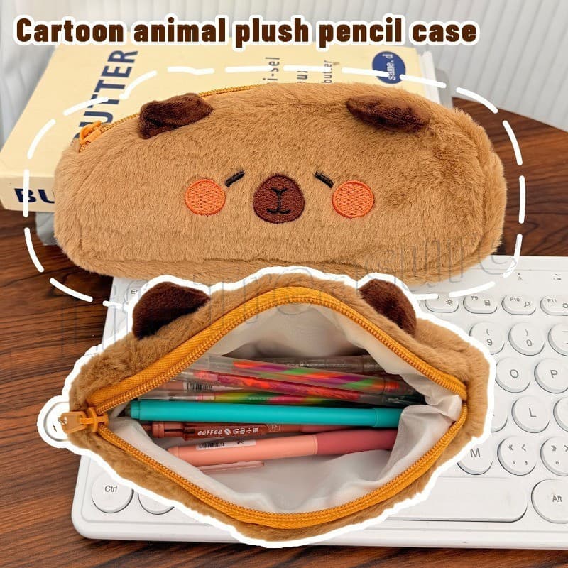 1-3 Unidades De Bolsas De Caneta De Capivara De Pelúcia-Estojo De Lápis Para Estudantes-Bolsa De Armazenamento De Papela
