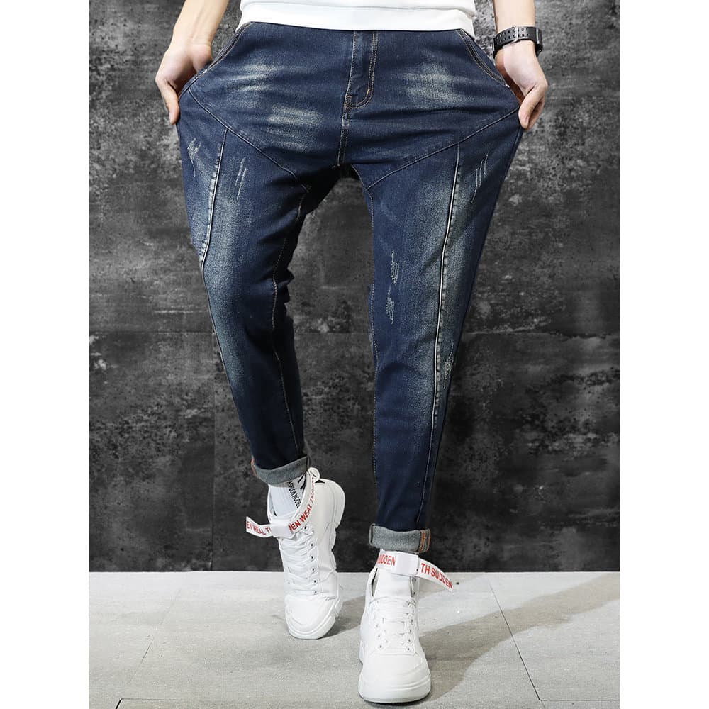 Calça Jeans masculina com costura exclusiva, pés pequenos, outono inverno, solta, harém, plus Size, roupa de rua, pés de