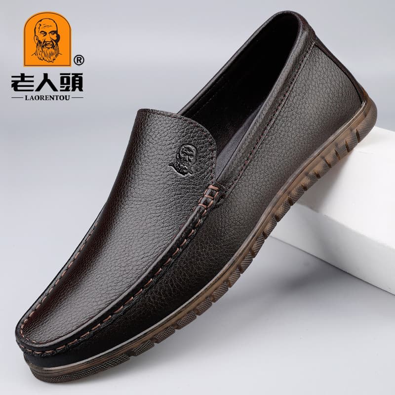 Cabeça de idosos couro genuíno sapatos casuais de couro masculino respirável Pedal de sola macia ervilhas de meia-idade