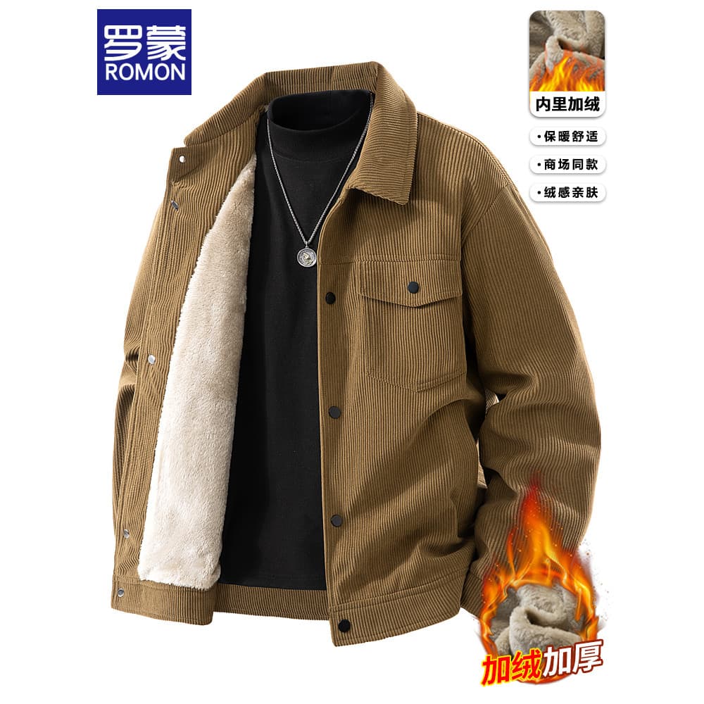 Lomon outono inverno jaqueta de veludo masculino velo engrossado listrado velo topo roupas masculinas 2026 nova jaqueta