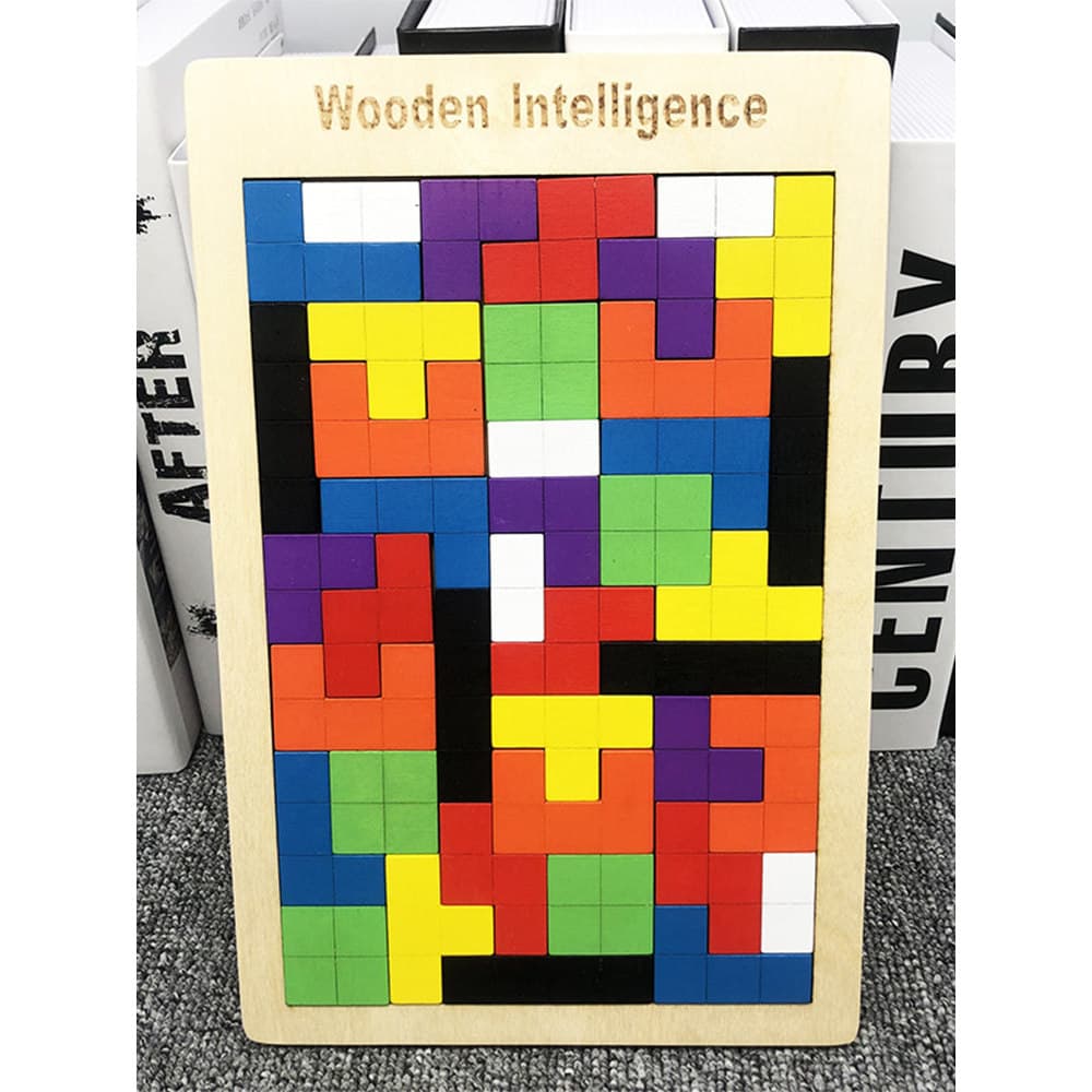 Crianças educacionais Tetris blocos de construção 3d tridimensional inteligência Tangram quebra-cabeça de madeira tamanh