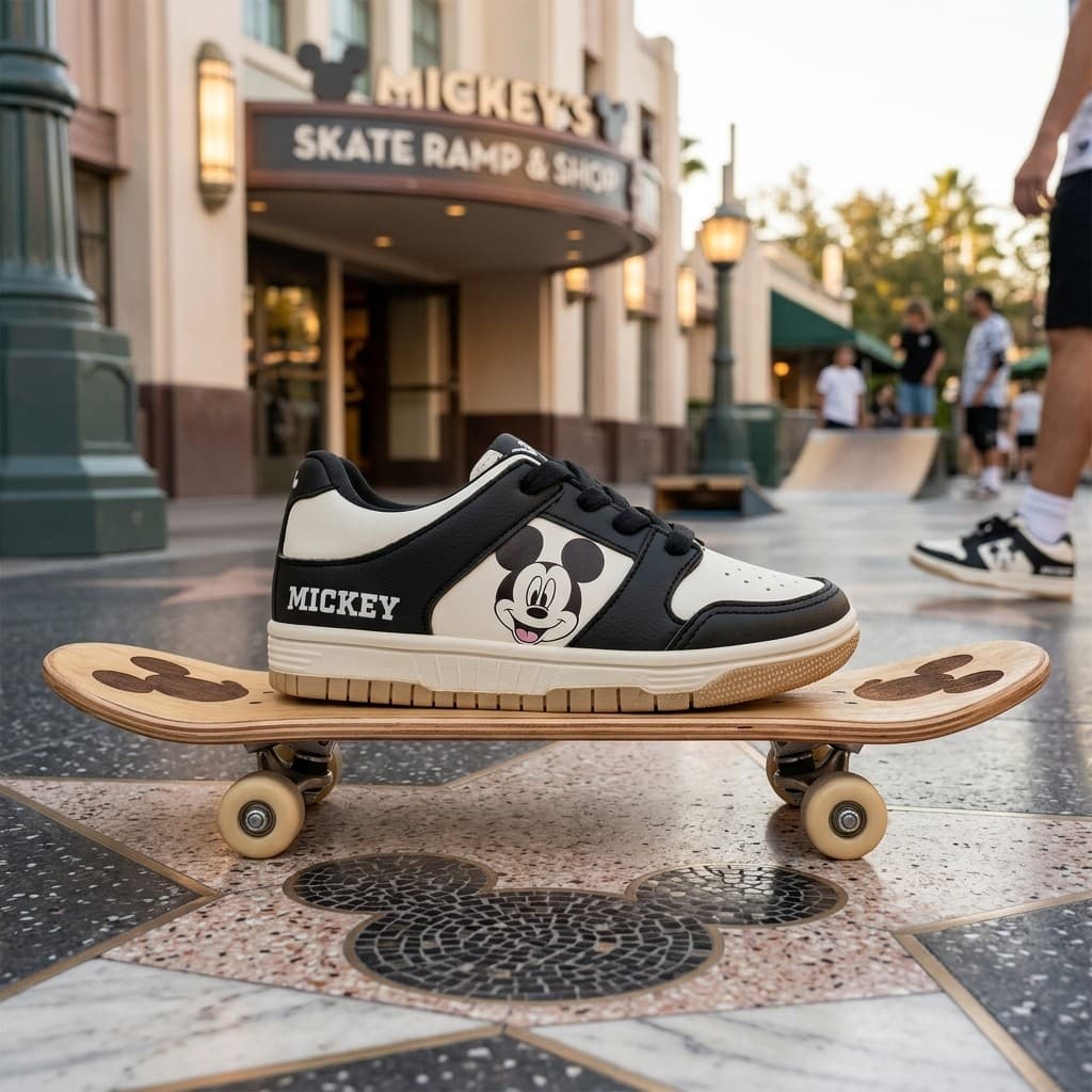 Tenis Infantil Mickey Mouse Sintetico Cadarço Solado Emborrachado Aderente Confortável Casual Escola Passeio Lazer
