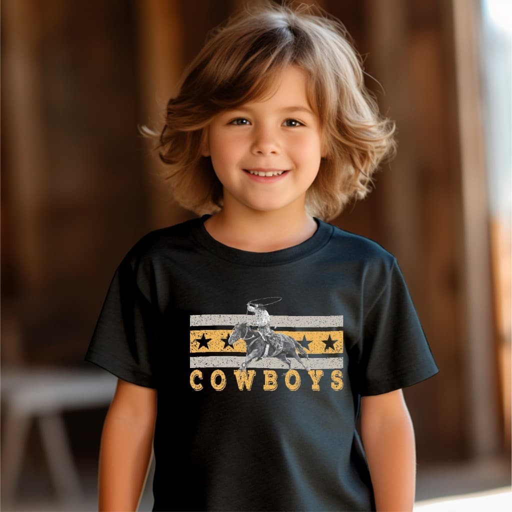 Camiseta infantil Cowboys Horse Rodeio Texas country unissex 100% algodão