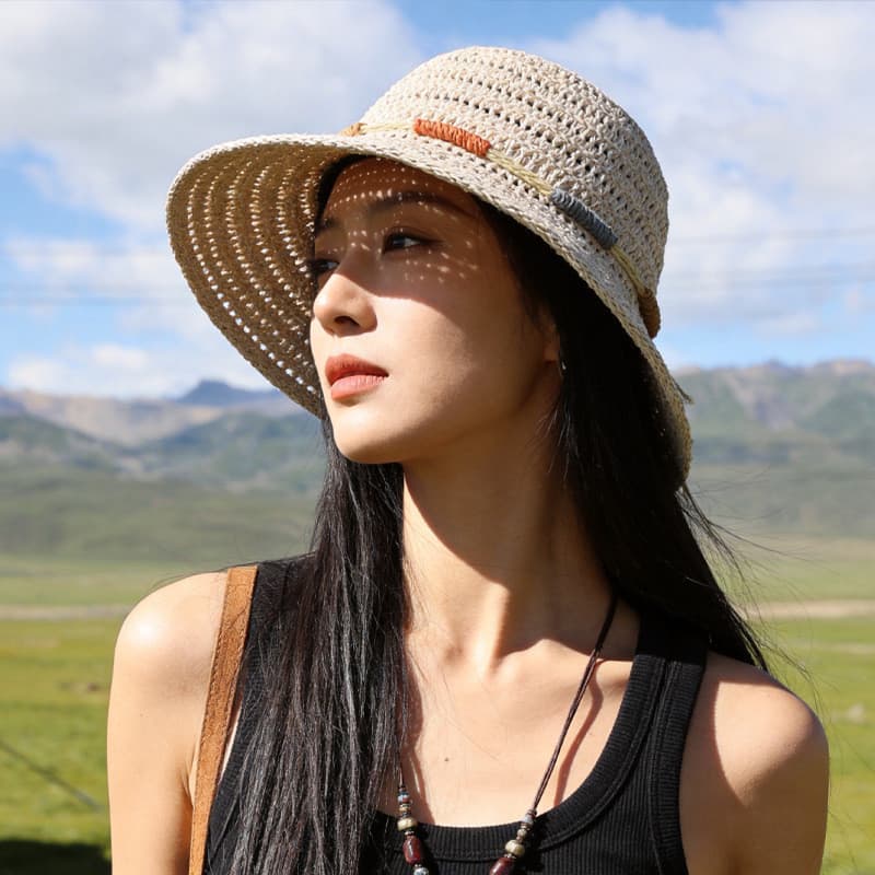 [Estoque pronto] 2026 Novo estilo moda ao ar livre borla chapéu feminino primavera verão guarda-sol balde chapéu oco res