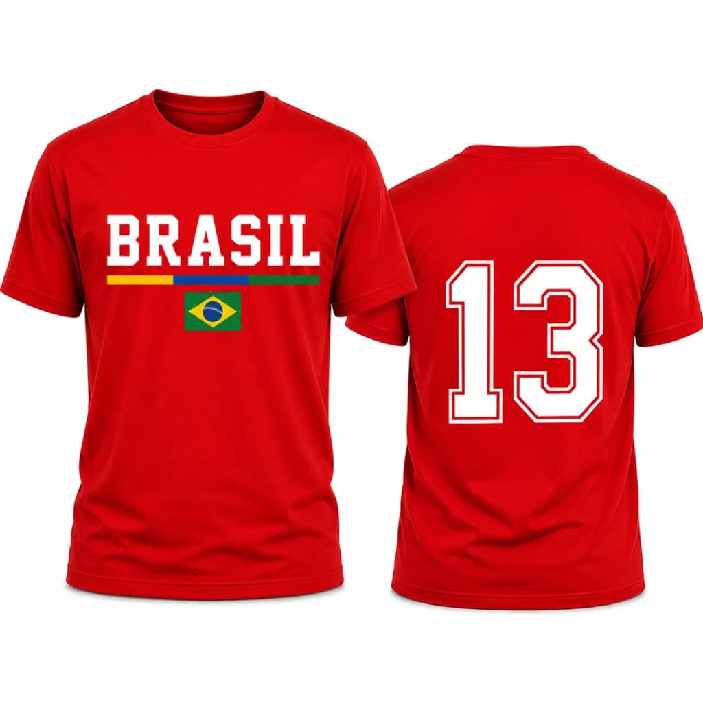 Camisa Brasil 13 Algodao Esquerda Unissex Casual Urbana Estilo Brasileiro Vermelho Premium Macio Confortavel