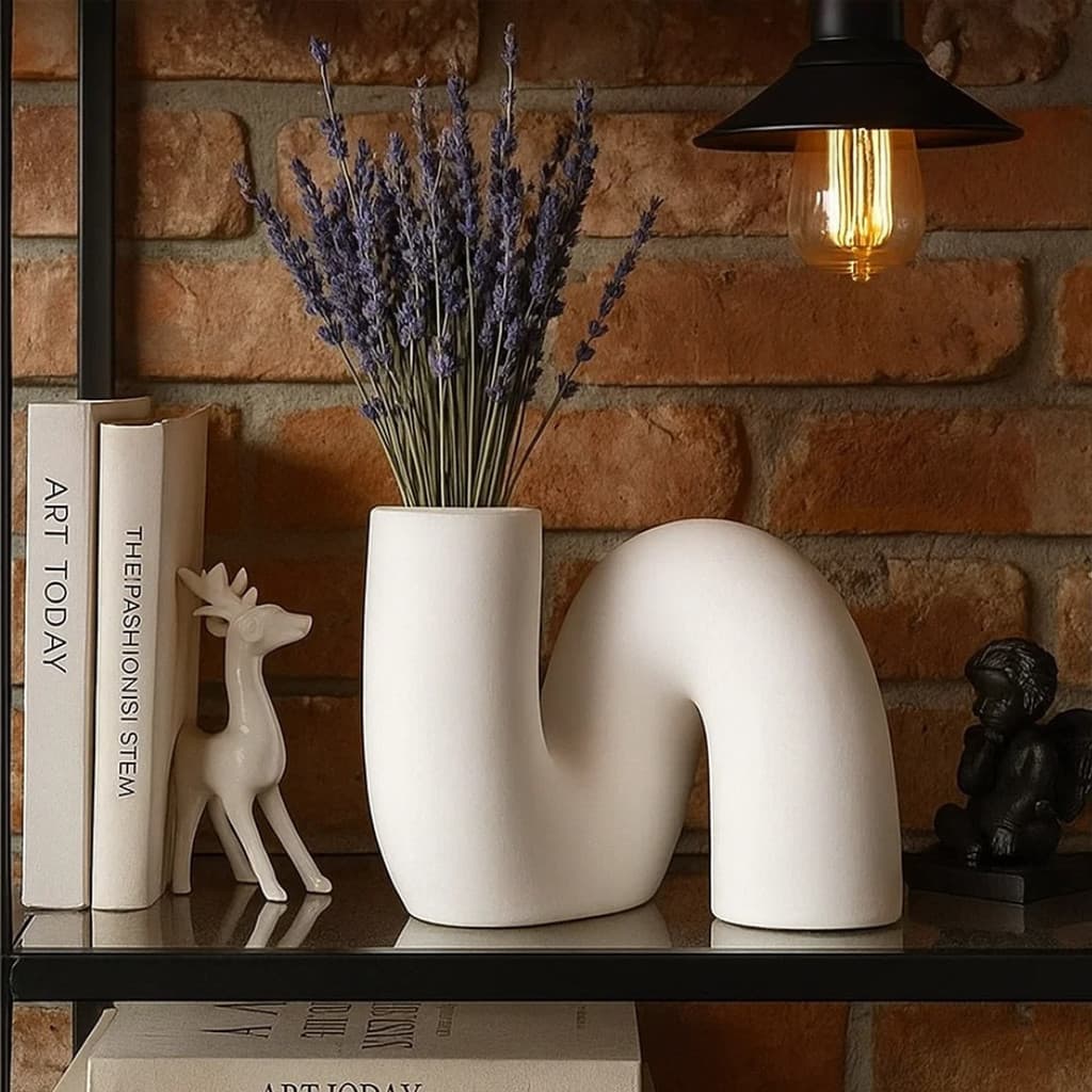 Vaso Branco e Marfim 13cm Geométrico Decorativo Estilo Moderno Minimalista Oasis