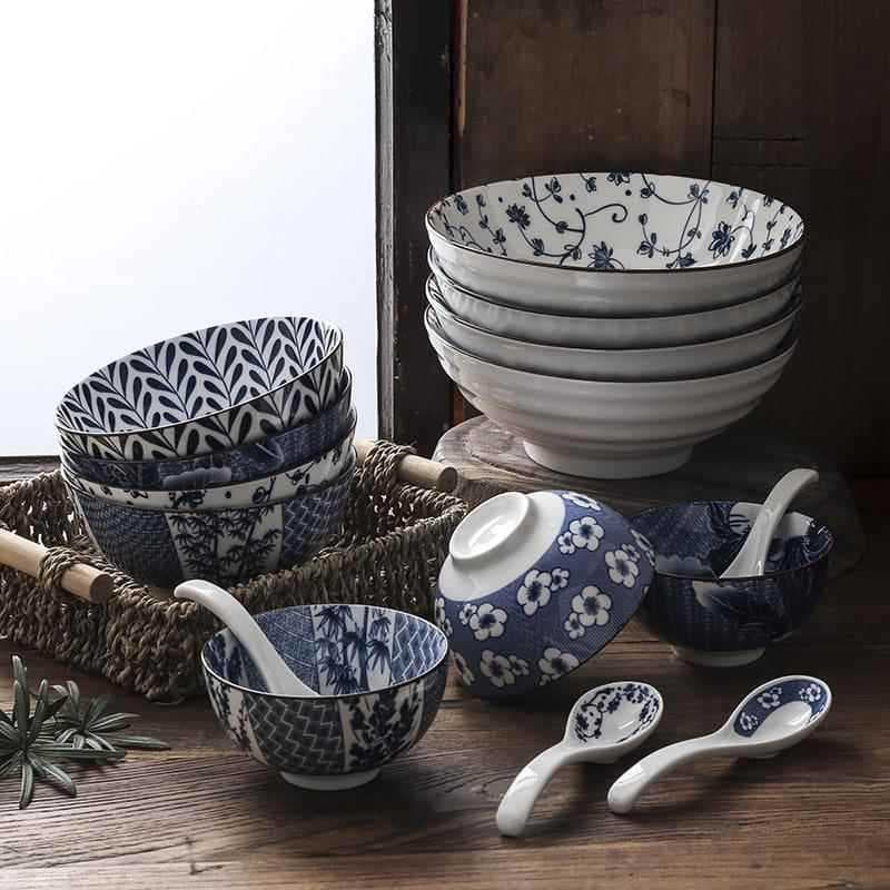 Conjunto de tigela de cerâmica japonesa, talheres criativos estilo japonês, tigela de macarrão doméstico, tigela de sopa