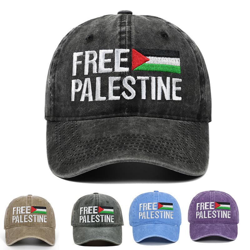 Boné de beisebol com a bandeira da Palestina, estilo clássico, algodão desgastado, unissex, adequado para uso ao ar livr