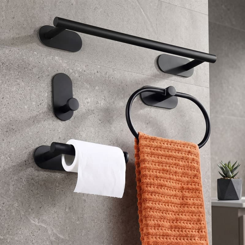 Kit Banheiro 4 Peças Inox Sem Furo 3M – Toalheiro, Argola e Suporte Papel
