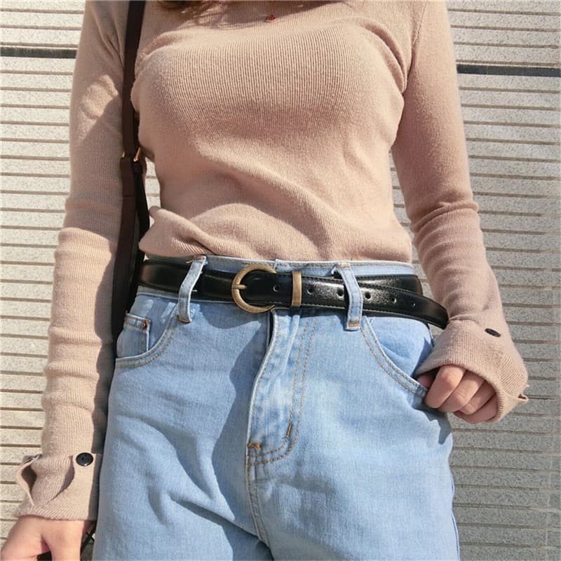 Retro estudante cinto feminino Denim decoração elegante simples versátil moda única versão coreana cinto preto tendência