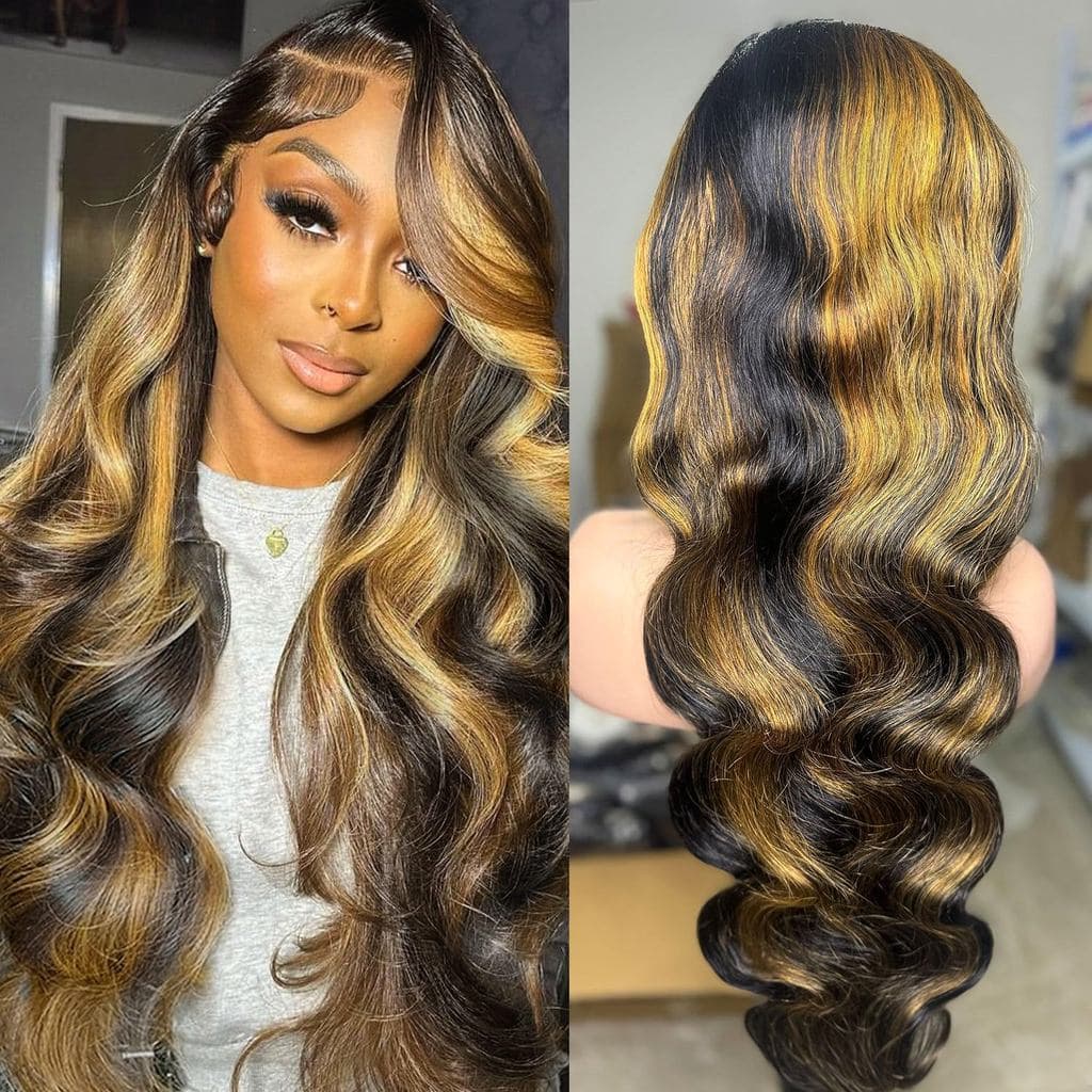 Peruca de Cabelo Humano com Renda Frontal Ombre 13x6, Pré-Desfiada, Densidade 200%, Frontal Transparente HD, para Mulher