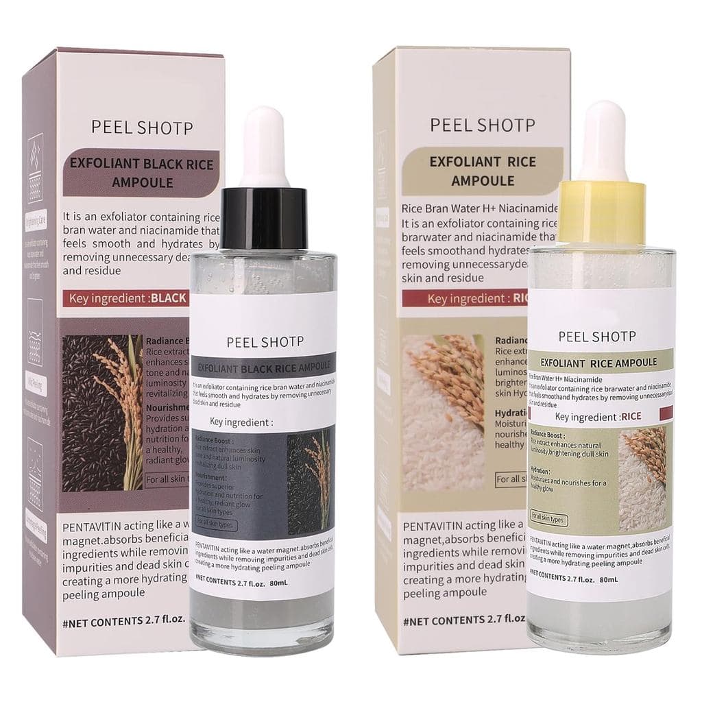 Exfoliante de Arroz Preto, Conjunto Duo de Ampolas de Arroz Peeling Shot, Máscara facial esfoliante de arroz branco e pr