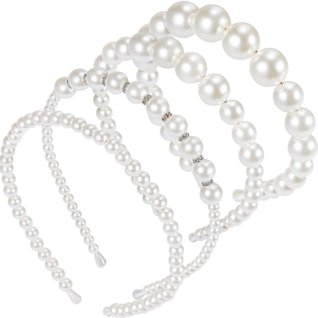 WILLBOND 4 Peças de Tiara de Pérolas para Mulheres, Tiara de Pérolas Falsas Brancas com Strass, Acessórios de Cabelo par