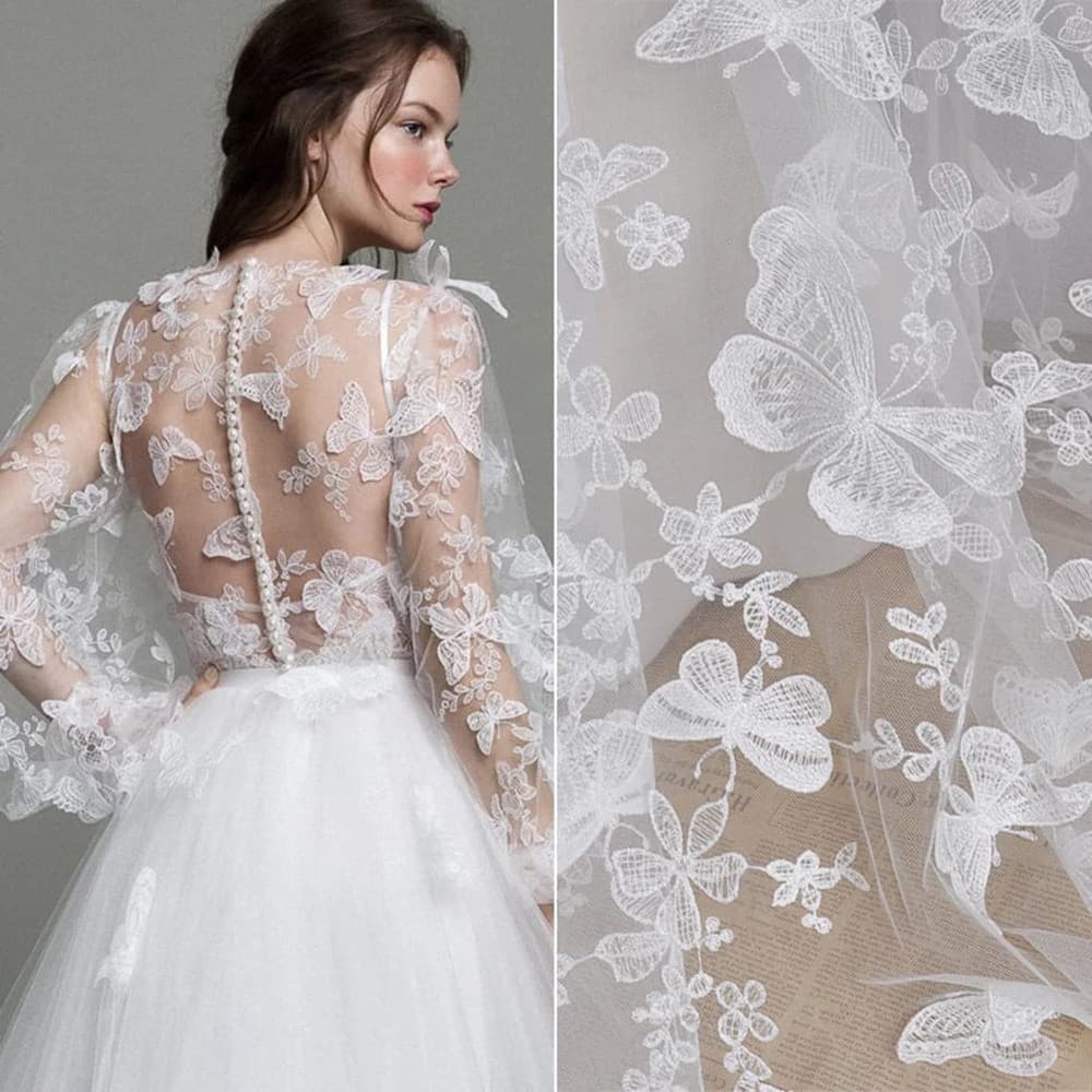 1 Pátio De Tecido Borboleta De Renda Flor Bordado De Tule Macio Para Casamento Vestido De Festa De Decoração De Casa 150