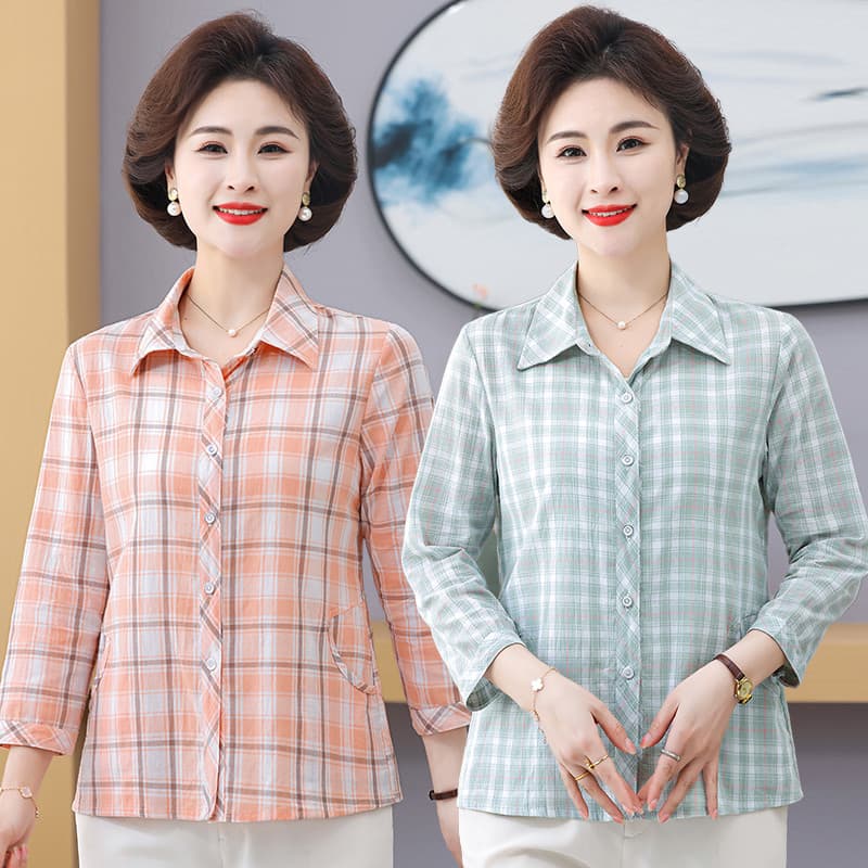 Camisa feminina de algodão puro Xinjiang algodão mãe verão camisa de algodão manga média topo moda meia-idade idosos jaq