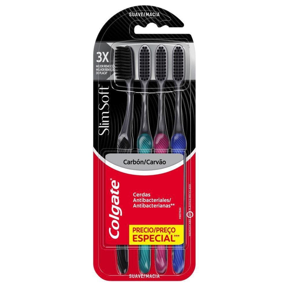 ESCOVA DENTAL COLGATE SLIM SOFT CARVÃO 4 UNIDADES