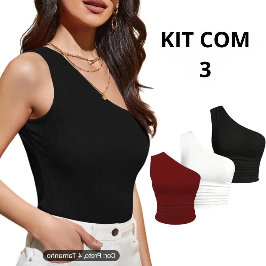 Kit 3 Blusas Feminina Nula Manga Ribana Algodão Mula Manca Ombro Só Básica Social Elegante