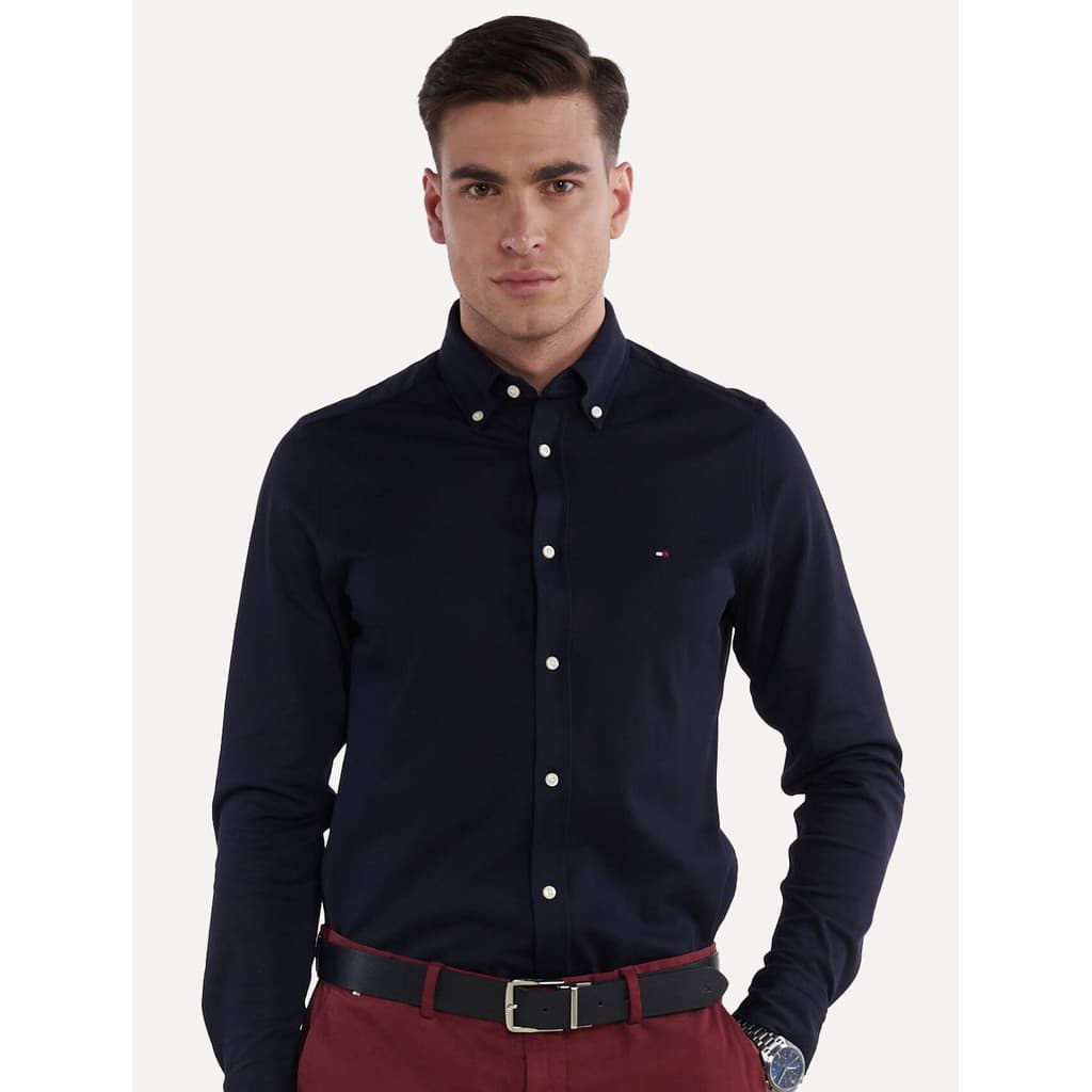 Kit Camisas Masculinas Tommy Hilfiger Original | Regular Core Oxford Azul Marinho/Branca 2UN
