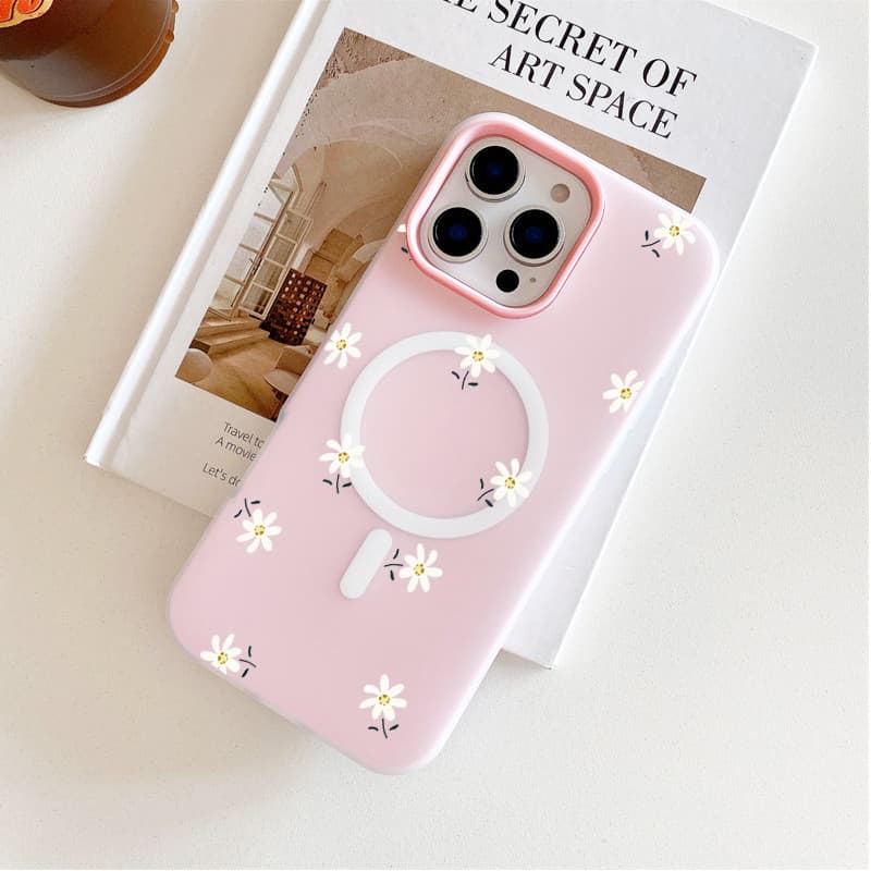 Capinha para iPhone 17/16/15/14/13/12 Pro Max Capa de celular magnética semitransparente minimalista com crisântemo