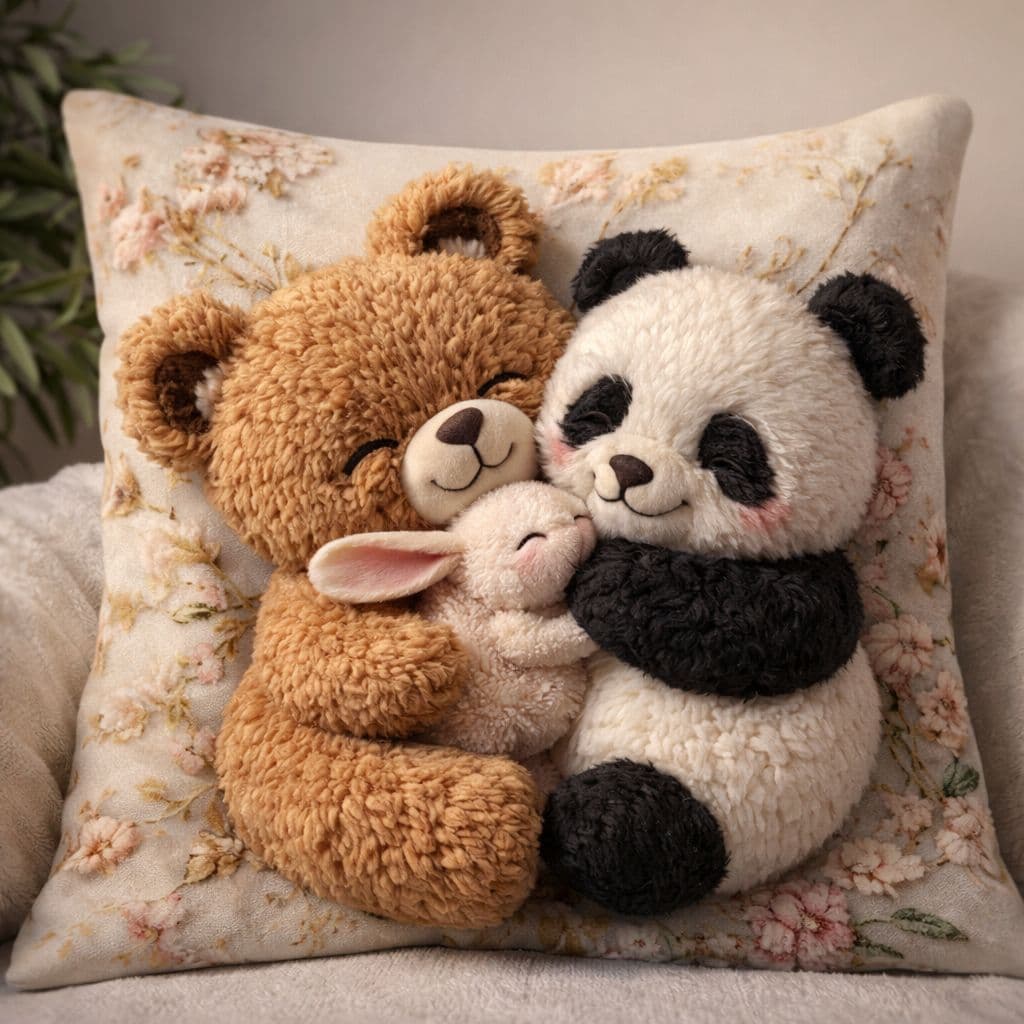 Capa de Almofada de Pelúcia 3D com Design ursinho de Fofo e panda