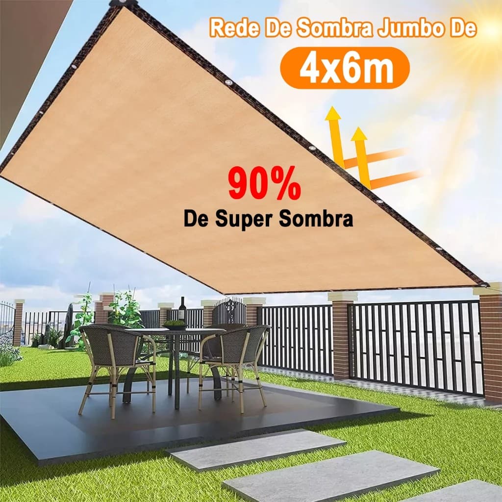 Tela Sombrite 90% 6x4m Bainha Reforçada Com Llhos Metálicos