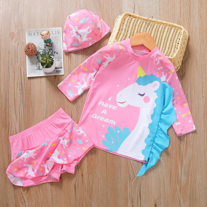 Crianças maiô bonito unicórnio princesa meninas protetor solar treinamento de secagem rápida Split Boxer primavera quent