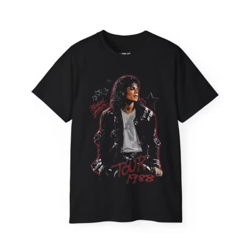 Camiseta Masculina Feminina Oversized Estampa Michael Jackson Tour 1988 Vintage T-shirt Streetwear