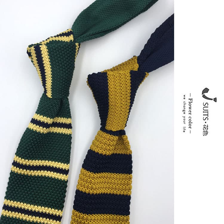 5.5cm versão estreita Casual gravata pequena malha lisa gravata de trabalho verde escuro amarelo listrado gravata retrô