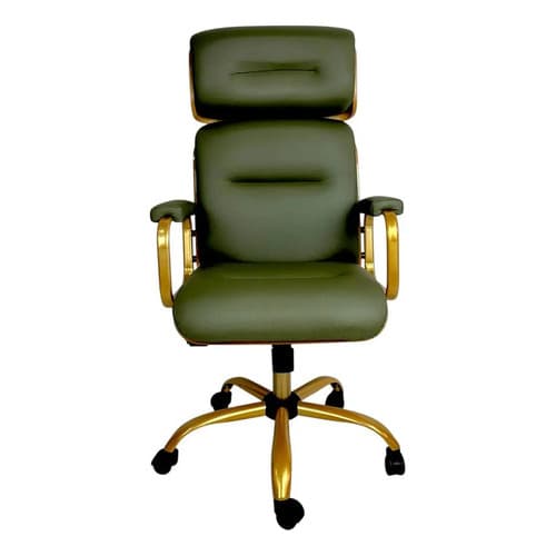 Cadeira escritório Presidente Wood Giratória Dourada Ibiza Verde Verde-musgo Couro Sintético Ibiza - Verde-musgo