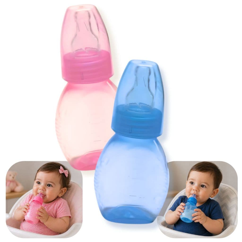 Mamadeira Chuqinha 80ML C/ Bico Redondo Silicone Livre Bpa - Azul ou Rosa