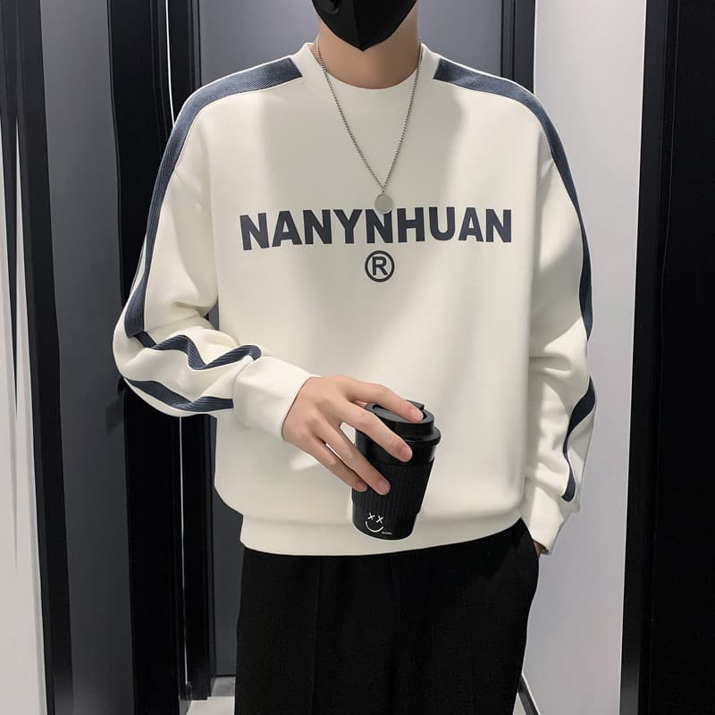 Street Wear bonito contraste cor moletom masculino primavera outono 2024 novo estilo de manga comprida camiseta topo na