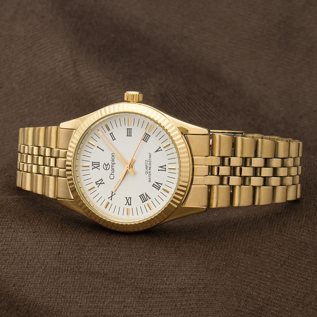 Relógio Feminino Champion Dourado Riviera Kit Colar e Brincos CH24777W