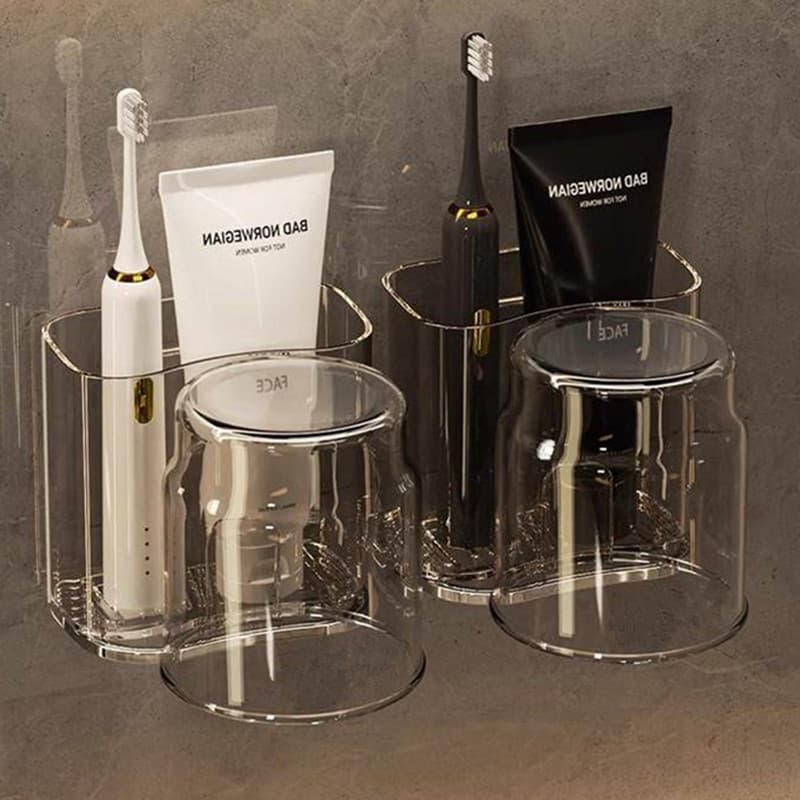 Luz de luxo Rack de escova de dentes elétrica suporte de copo de dente fixado na parede sem perfuração copo de lavagem d