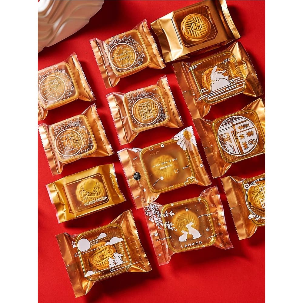 2025 novo estilo Mooncake embalagem saco caixa gema de ovo crocante saco de pele de neve com suporte inferior suporte in