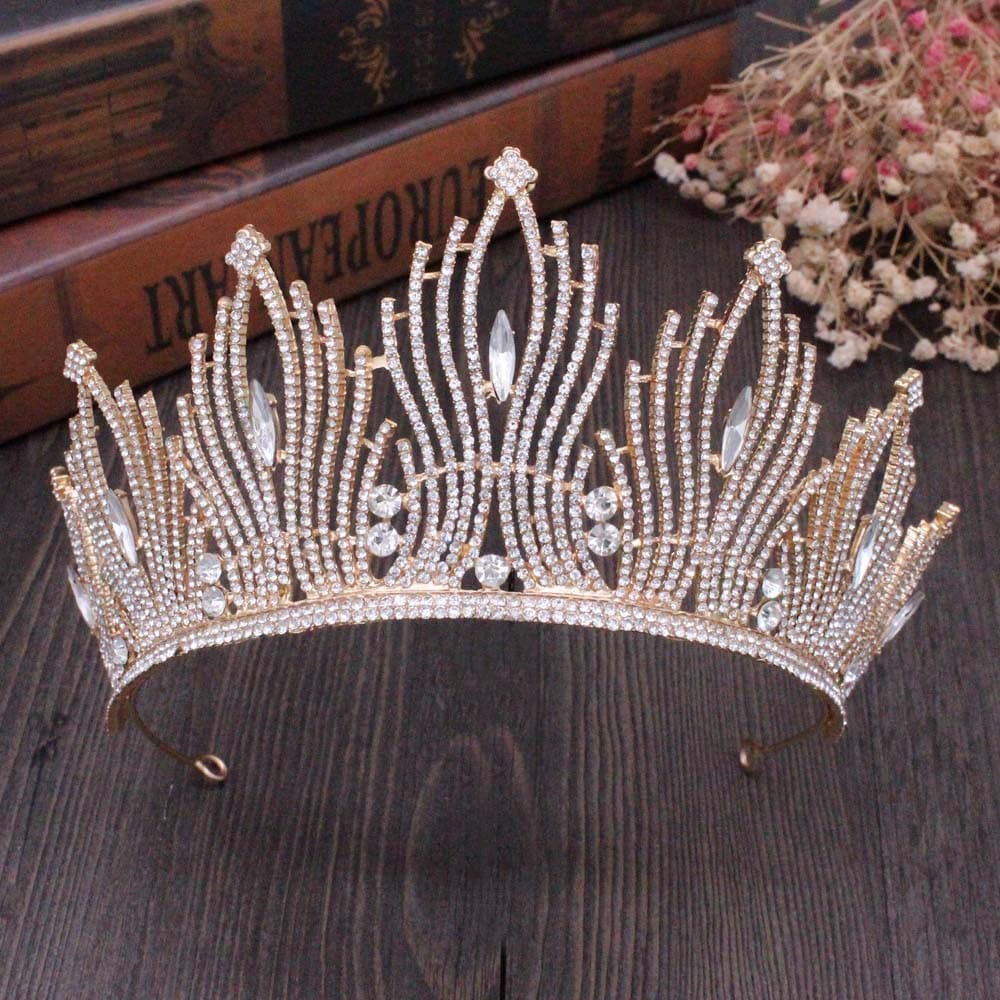 Noiva Coroa Nupcial Headwear Casamento Aniversário Crown Headdress Rhinestones Retro Luxo