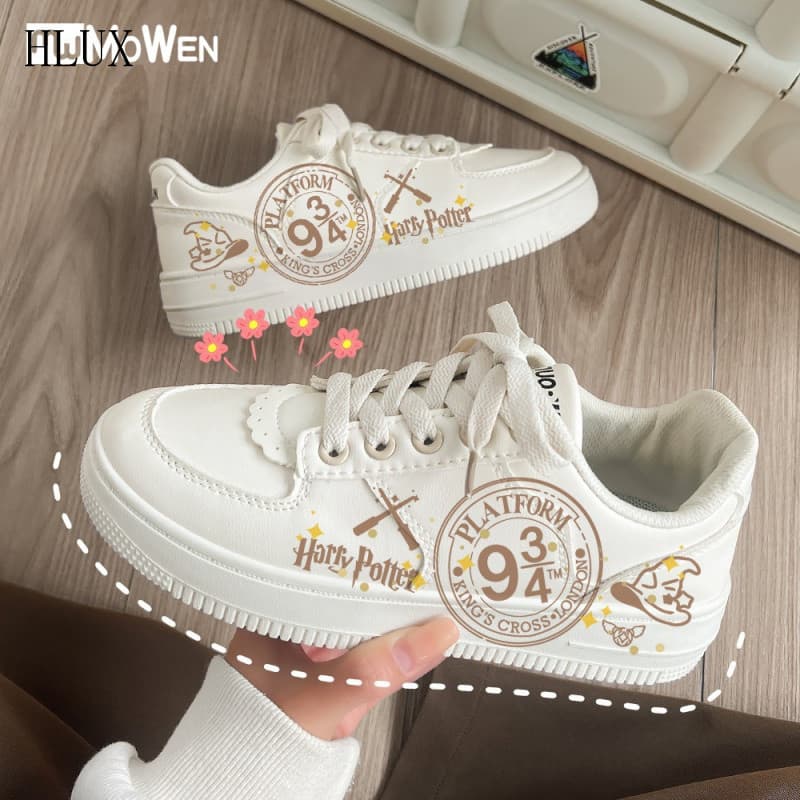 Tênis de Críquete Harry Potter Graffiti para Meninas, Respirável, Estudantil, Branco, Pequeno, J6548
