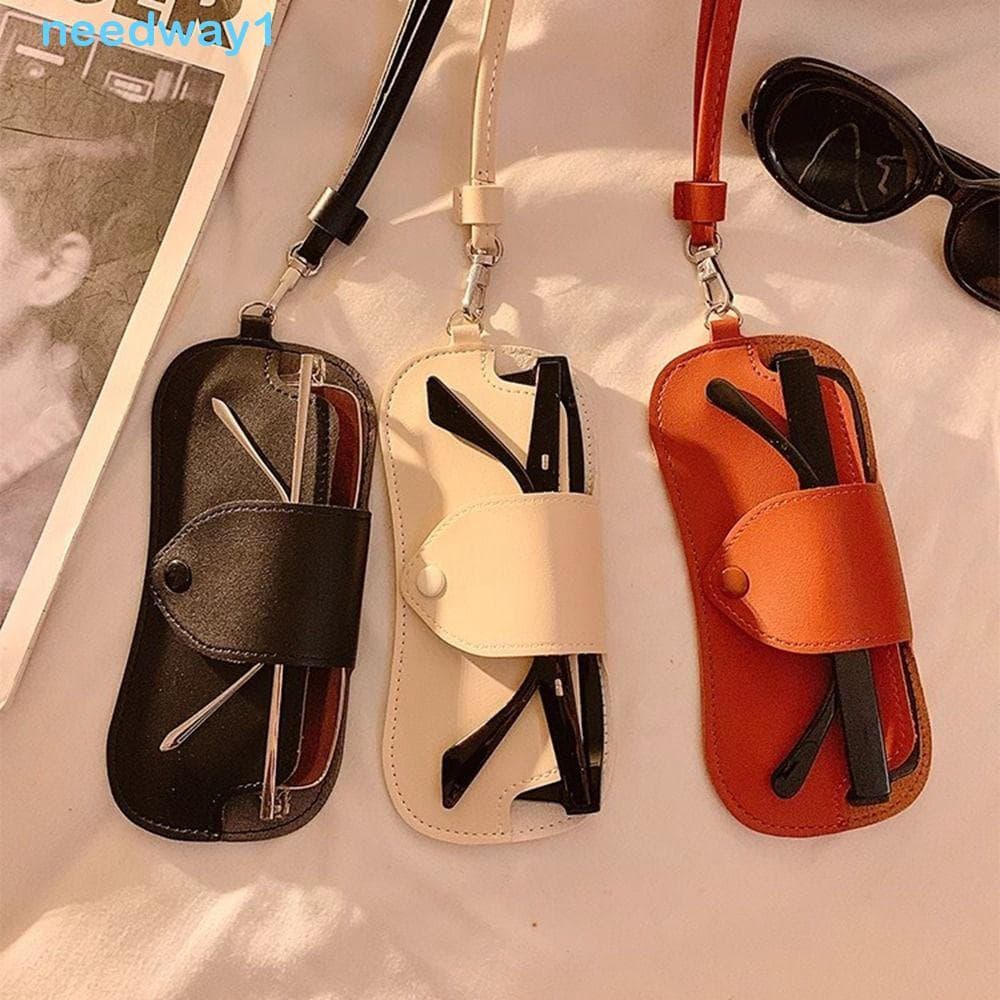NEEDWAY Bolsa De Armazenamento De Óculos , Pescoço Pendurado Com Fivela Suspensa De Couro PU , Sol