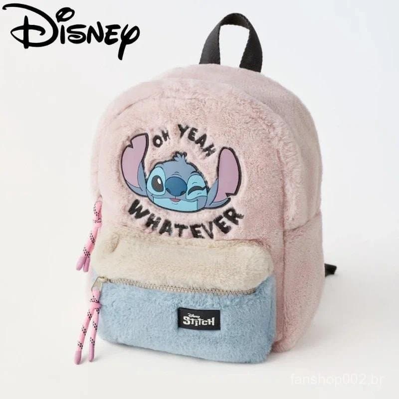 Mochila de Pelúcia de Stitch dos Cartoons da Disney, Anime Fofo de Algodão para Crianças