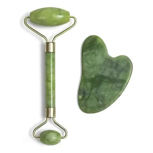 Rolo Pedra De Jade Com Placa Guasha Facial Cor Verde