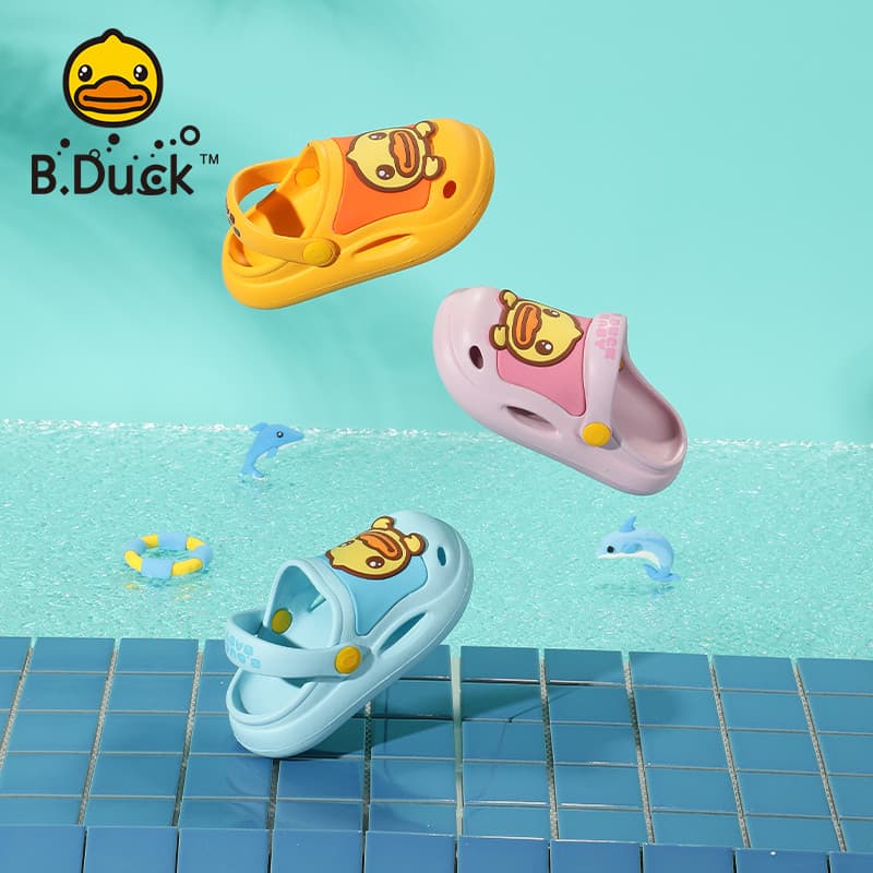 B.Duck pequeno pato amarelo sapatos infantis chinelos estilo verão meninos bebê buraco sapatos Anti-deslizamento casa da