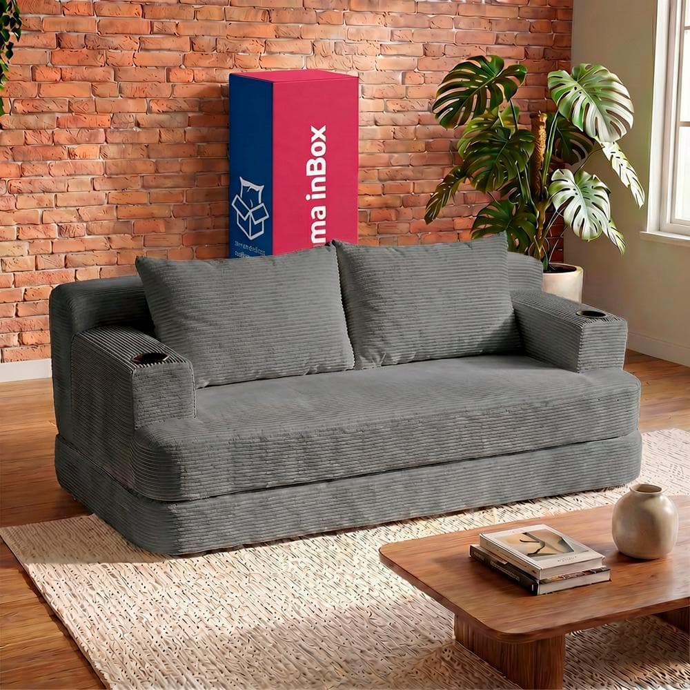 Sofá Cama Nami 1,50m Xpand Tech Tecido Velourê Cinza Escuro Cama inBox