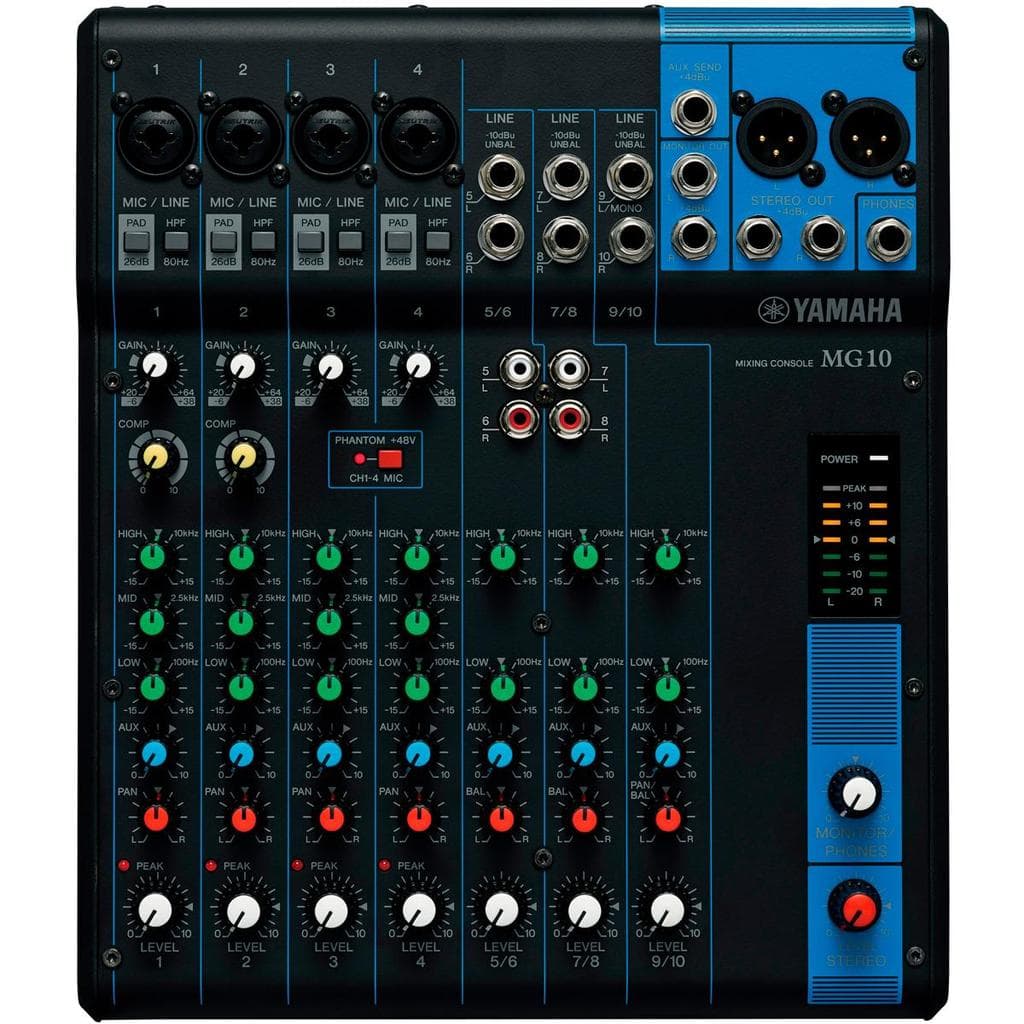 Mesa de Som Mixer Analógico Yamaha MG10 com Phantom Power 10 Canais