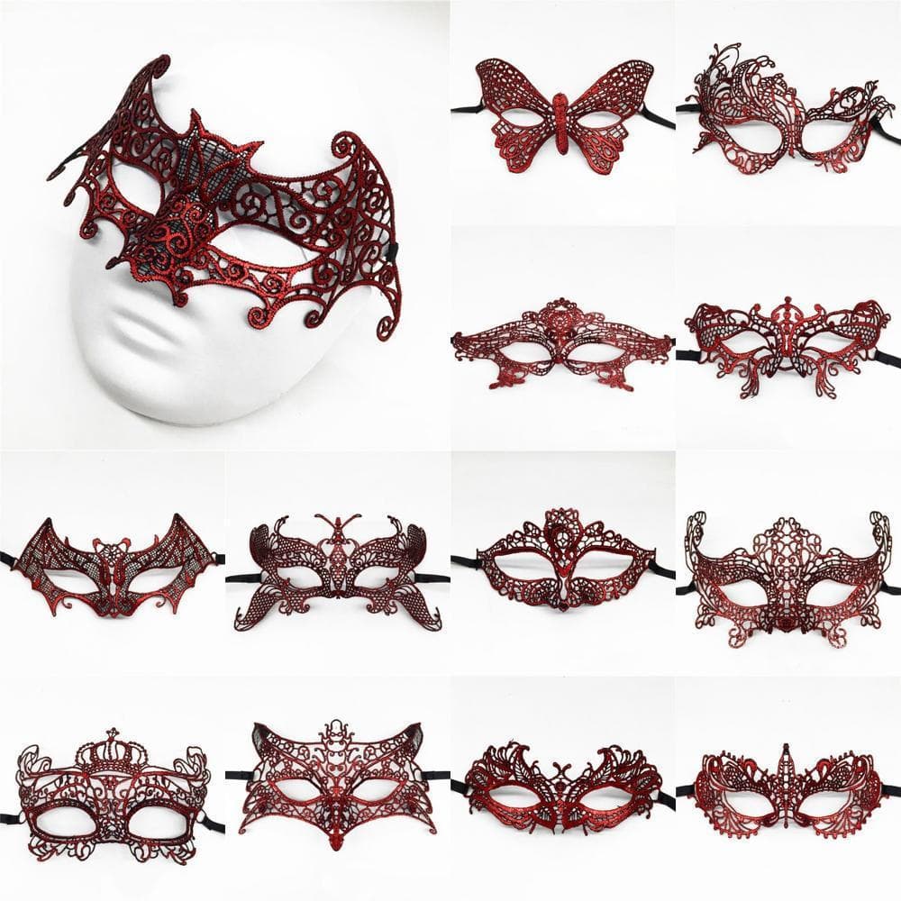 1 Máscara de Renda Vermelha, Estilo Vintage, Meia-Face para Halloween, Carnaval e Festa XJN