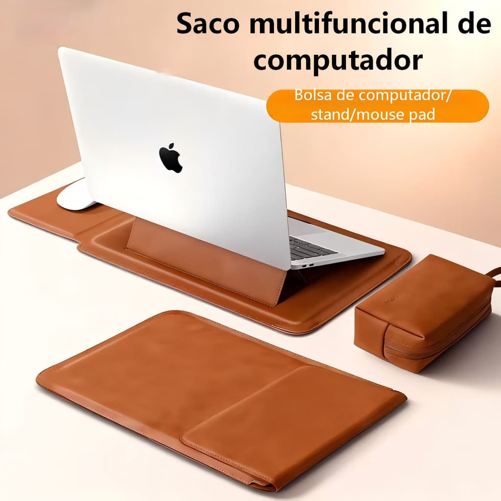Mochila para notebook de alta qualidade, couro, 14 a 16 polegadas, com suporte e bolsa para carregador