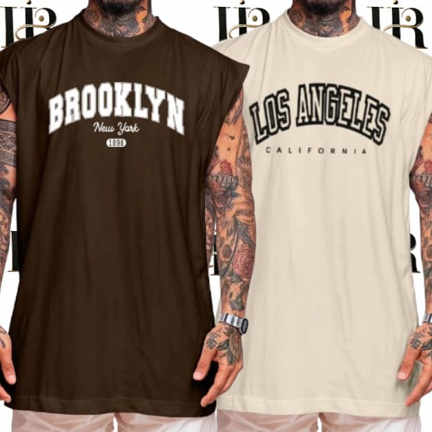 Kit 2 Camiseta Regata Oversized Masculina Los Angeles Brooklyn