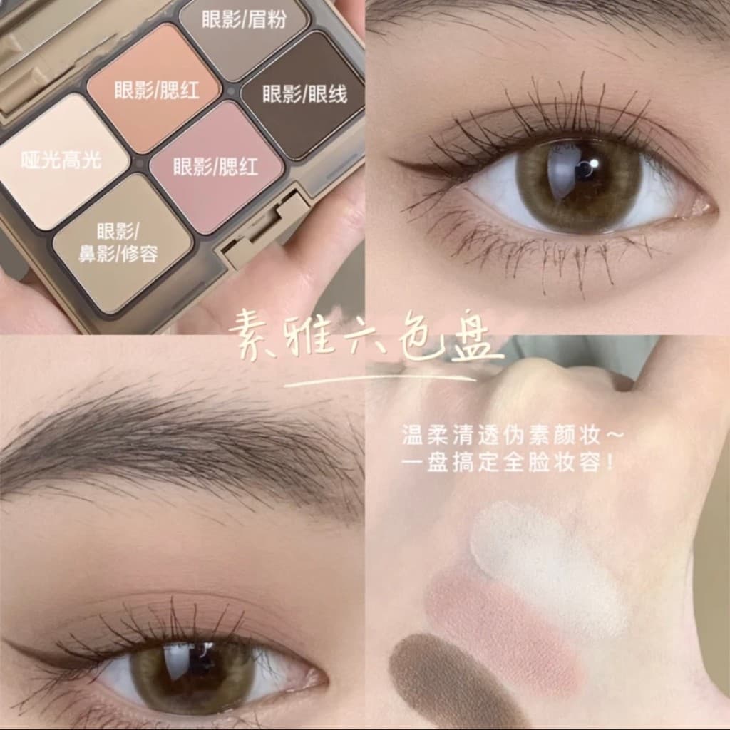 Simples fosco seis cores Multi-função paleta de sombra Blush alto brilho reparação completo fosco baixa saturação rosa m