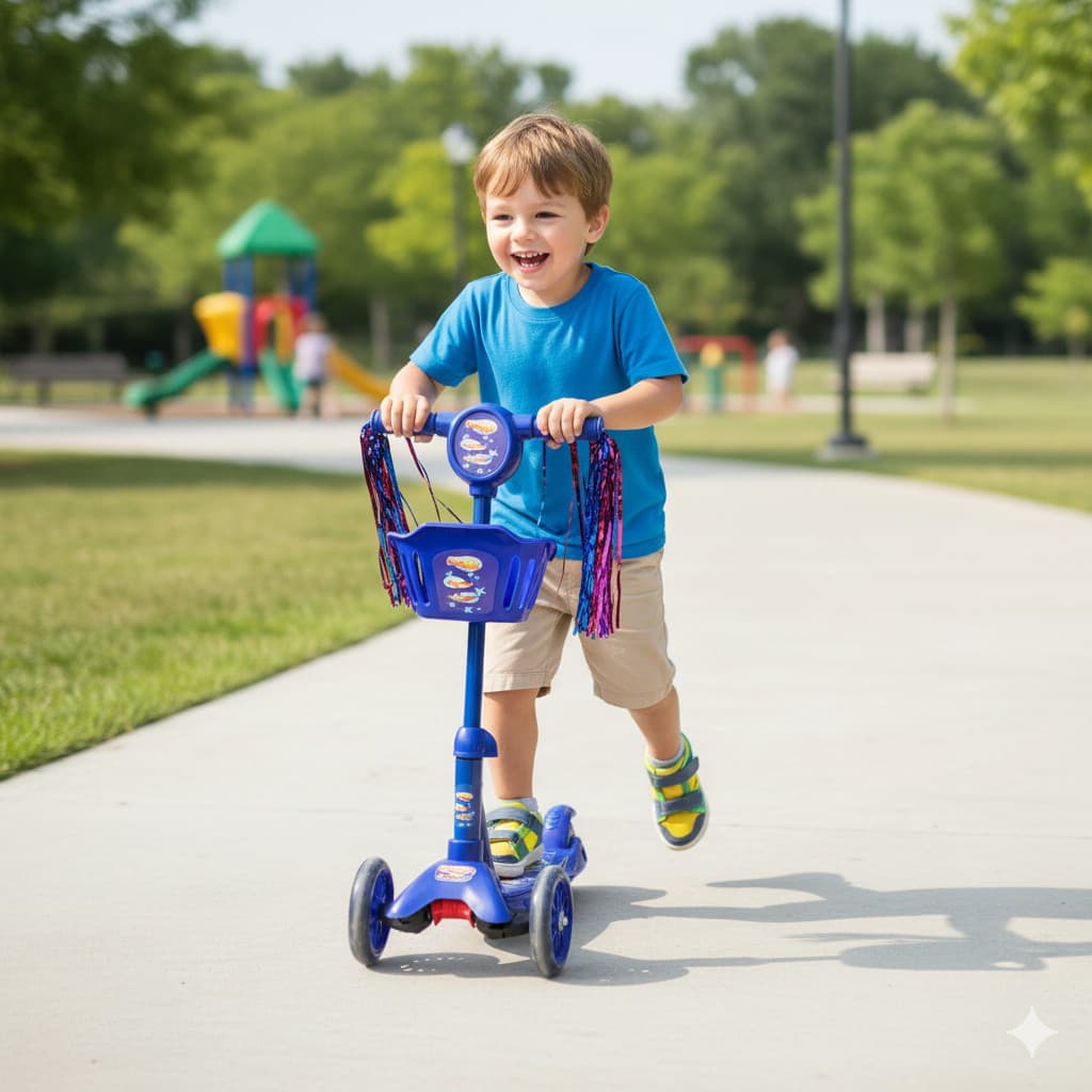 Patinete Infantil 3 Rodas LED Som Dobrável Criança Equilíbrio Freio Resistente Seguro Diversão